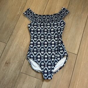 Smocked ikat one piece swimsuit